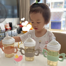 hegen bottle wide diameter angel wing handle handle three-color silicone soft handle 6 months