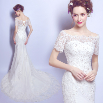 Angels wedding dress Korean elegant sexy lace shoulder fish tail small tailed wedding dress wholesale 6161Q