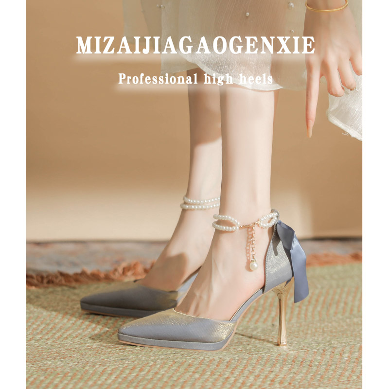 Mizaijia 防水ブルーハイヒールの靴女性のための 2024 新しい夏中空弓ハイヒールのサンダル女性のための