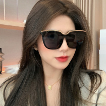 Korean version of Big Frame black one-piece glasses female tide big face thin fashion gold edge sunglasses Net Red quality sun glasses