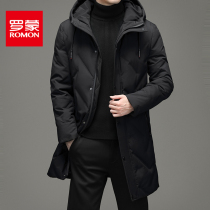 Romon white duck down 2021 Winter New hooded down jacket men long thick loose warm solid color coat