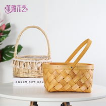 Simulation floral set pastoral wood art grass weaving Wicker rattan artificial flower basket ornaments living room decoration home furnishings