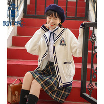 College style knitwear sweater jacket navy collar jk uniform girl junior high school students autumn winter cardigan suit