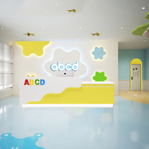 Kindergarten paint curved front desk education and training institutions reception desk early education Art Center cashier bar customized