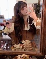 Acaine Acaine Brocks poem French retro waist deep coffee stitching woolen coat coat womens winter