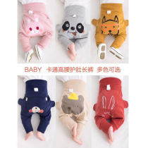 Male and female baby plus suede guard belly autumn winter Korean version large PP pants pure cotton baby long pants with underpants