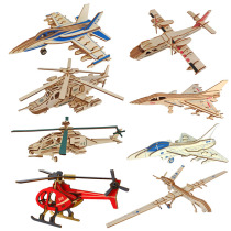 Wooden 3D three-dimensional puzzle toy children hand-assembled combat aircraft bomber helicopter model