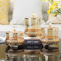 Metal glass candy jar storage jar ornament creative light luxury modern American living room home decorations