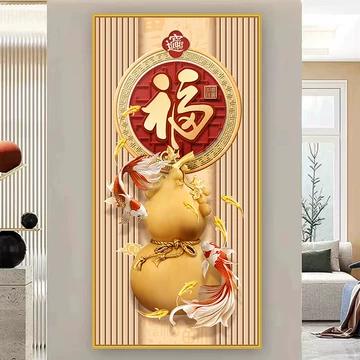 新中式玄关装饰画福字锦鲤走廊挂画-新中式玄关装饰画福字锦鲤走廊挂画