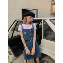 Sakurada Kawashima 2021 summer new retro slim skirt ins short design suspenders two-piece women
