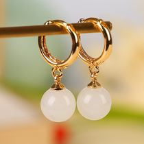 Natural and Tian Yubei jade Earrings female Chinese Breeze National Wind Ethnic Wind Gusto Original 14K Bag Golden Ear-Earrings Pendant