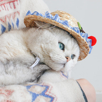 Pet hat dog cat headgear woven straw hat photo accessories headdress little dog summer sunscreen accessories