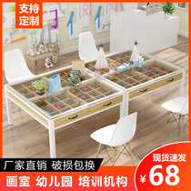 Kindergarten art table painting table glass manual work table children's studio table counseling training table chair design table