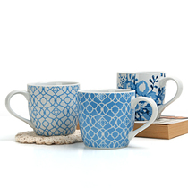 European ceramic tea cup blue and white pattern mug office coffee cup 300ml
