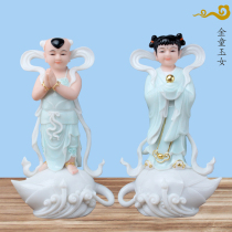 Golden Boy Jade Woman Han White Jade Buddha Statue of Good Finance Tong Tong Boy Scout Guanyin Bodhisattva PBodhisattva for child-home characters