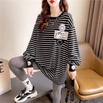 Pregnancy Woman Dress Blouse T-Shirt Female Striped Long Sleeve Spring Dress Stylish in the middle of the spring and autumn season out of two sets