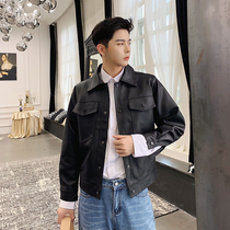 Spring and autumn motorcycle leather mens Korean version loose youth casual wild PU leather jacket Ruffian handsome student trend