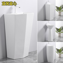 Livable conjoined column basin ceramic balcony wash basin square column washbasin floor type one-body Basin