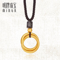 Ming brand jewelry gold pendant Heirloom gold pure gold ancient method peace plain ring peace buckle AFC0443 price