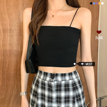 Summer wrap chest outside wear short chest thin belt small camisole top female base shirt flat black white