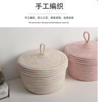 New cotton rope storage box round storage basket with lid Pumpkin storage basket Snack basket Egg basket sundries finishing basket