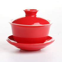 Custom Ceramic Cover Bowl Tea Tea Tea Tea Maker Wedding Celebration Rich Flowers Tea Bowl Red Glaze Three Talents Teacup Tea Cup Toast Tea Cup Soup Bowl