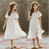  next alice Girls dress 2021 summer Korean foreign style white princess dress Big child parent-child beach skirt