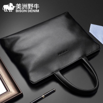Americas Bison Bull Business Mens Bags Genuine Leather Handbag Mens Head Layer Bullskin Casual Business Crosswalk Men Briefcase