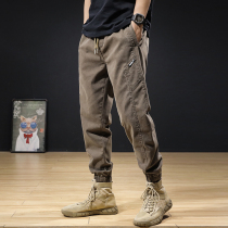Tide brand overalls mens spring and autumn ins trend straight loose large size tie pants mens autumn casual pants