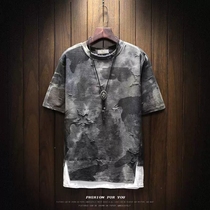Tide brand fake two-piece camouflage short-sleeved t-shirt mens summer trend loose large size casual wild half-sleeve top clothes ins