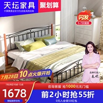Temple of Heaven furniture Wrought iron double bed Modern simple 1 5 meters 1 8m environmental protection high and low frame metal steel wood iron bed 1