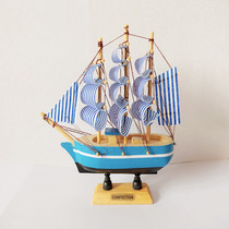Solid Wood pastoral Chinese Chinese boat ornaments birthday gift Mediterranean style sailing boat model cake decoration