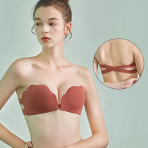 Japanese strapless underwear womens small chest gathered non-slip non-rimless invisible bra front buckle beauty back bandeau chest patch summer