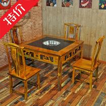 Factory direct sale solid wood restaurant square table table and chair marble hot pot induction cooker gas stove hot pot table hot pot table and chair
