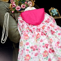 Childrens clothing girl spring new 2021 rose flower ruffled windbreaker coat hooded long middle child