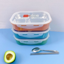 Music buckle 304 stainless steel lunch box insulated sub-grid children upper primary school students special food grade dinner plate