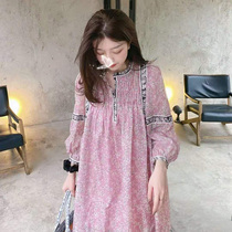 2021 Autumn New Korean version of loose floral skirt French niche Platycodon thin belly cover belly dress women