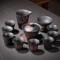 High-end purple clay purple sand Kung Fu tea set Home office ceramic teapot Teacup cover bowl set gift box