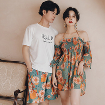 Beach seaside couple swimsuit women hot spring conservative set couples sexy ins Wind beach pants mens bikini