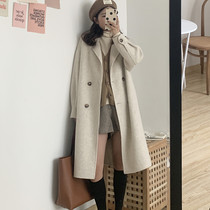 Senteo Superior Oat Color Double Face Cashmere Coat Woman 2022 Autumn Winter New Korean woolen jacket Small taller