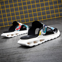 2022 new summer outdoor slippers trendy Han version personality cool tug outside with a word drag male tide genuine leather print