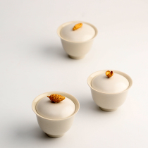 Pick snow Japanese hand-painted gold Zhang Xue Sanqing series plant ash cover Bowl Jingdezhen ceramic plum blossom bergamot tea set