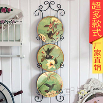 Hanging plate decorative ceramic plate with wrought iron shelf large wall pendant American pastoral bird