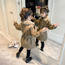 Girls Parker Coat Autumn and Winter 2021 New Childrens foreign style Mid-length plus velvet padded cotton down jacket