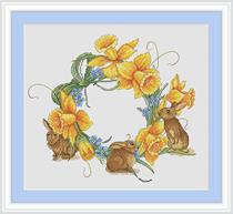 Cross stitch electronic drawings redrawn source file XSD Spring Daffodil Rabbit wreath
