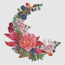 Cross stitch electronic drawing redrawing source file Summer Rose Berry Wreath