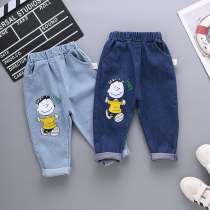 Boys jeans spring and autumn 2021 new foreign style childrens casual pants boomers handsome baby baby wearing trousers