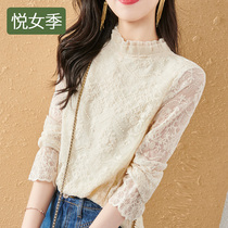 High-end lace base shirt womens spring and autumn 2021 autumn new foreign style all-in-one small shirt with thin top