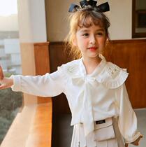 Girls Shirt Heavy Industry Beaded Love Ruffle Collar Childrens Shirt 2021 new spring top streamer princess