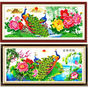 クロスステッチ完成品】富贵花开（孔雀:クジャク） クロスステッチ完成